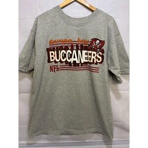 Tampa Bay Buccaneers Majestic Mens NFL T-Shirt Heather Gray Graphic Logo‎ Large